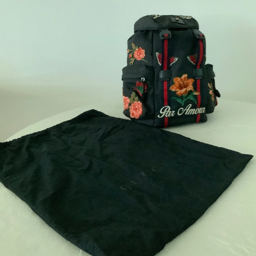 GUCCI L'Aveugle Par Amour Embroidered Canvas Backpack Black AUTHENTIC + Dustbag - Picture 13 of 16